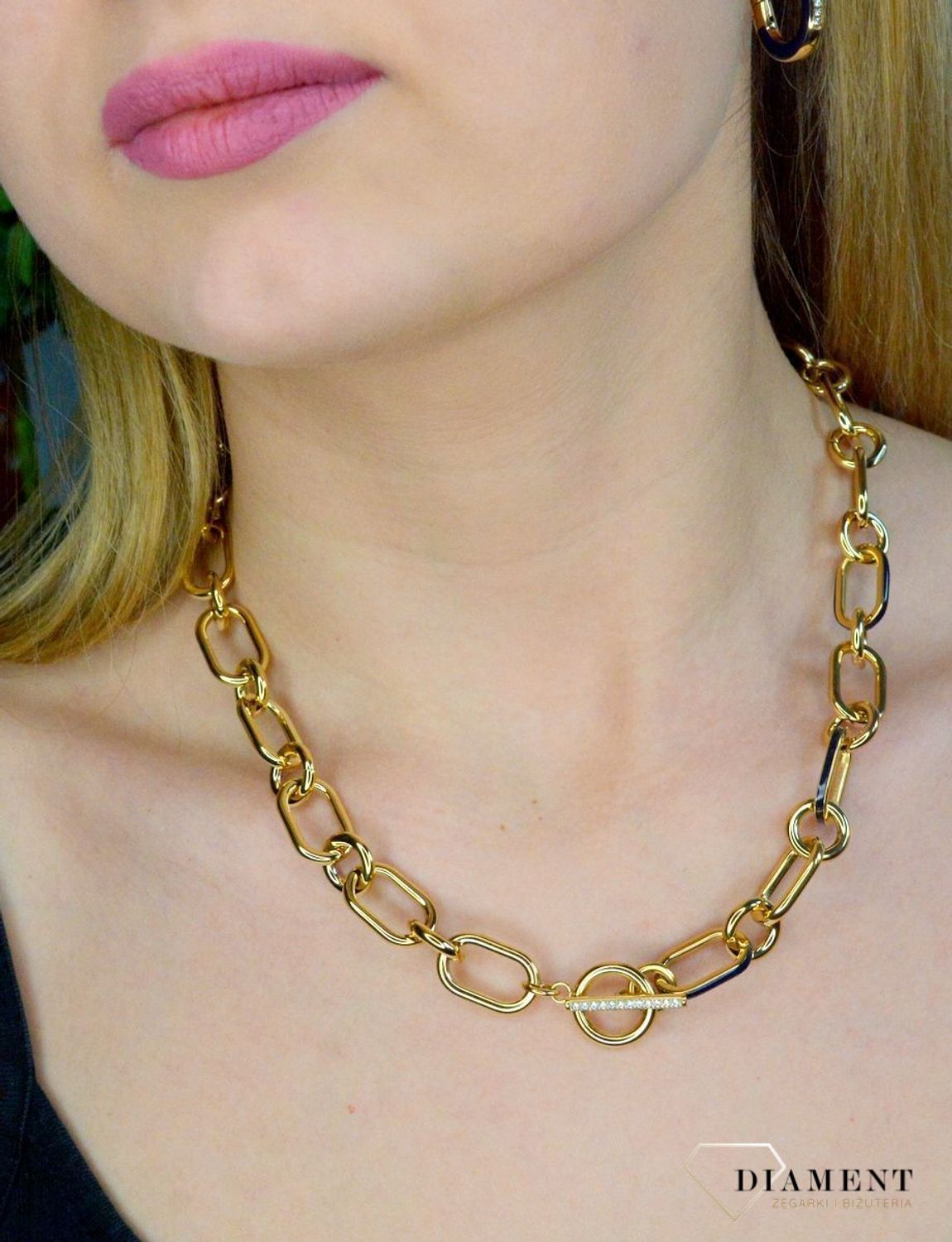 Naszyjnik złoty duże ogniwa Nomination z granatową emalią 028712 004F.jpg